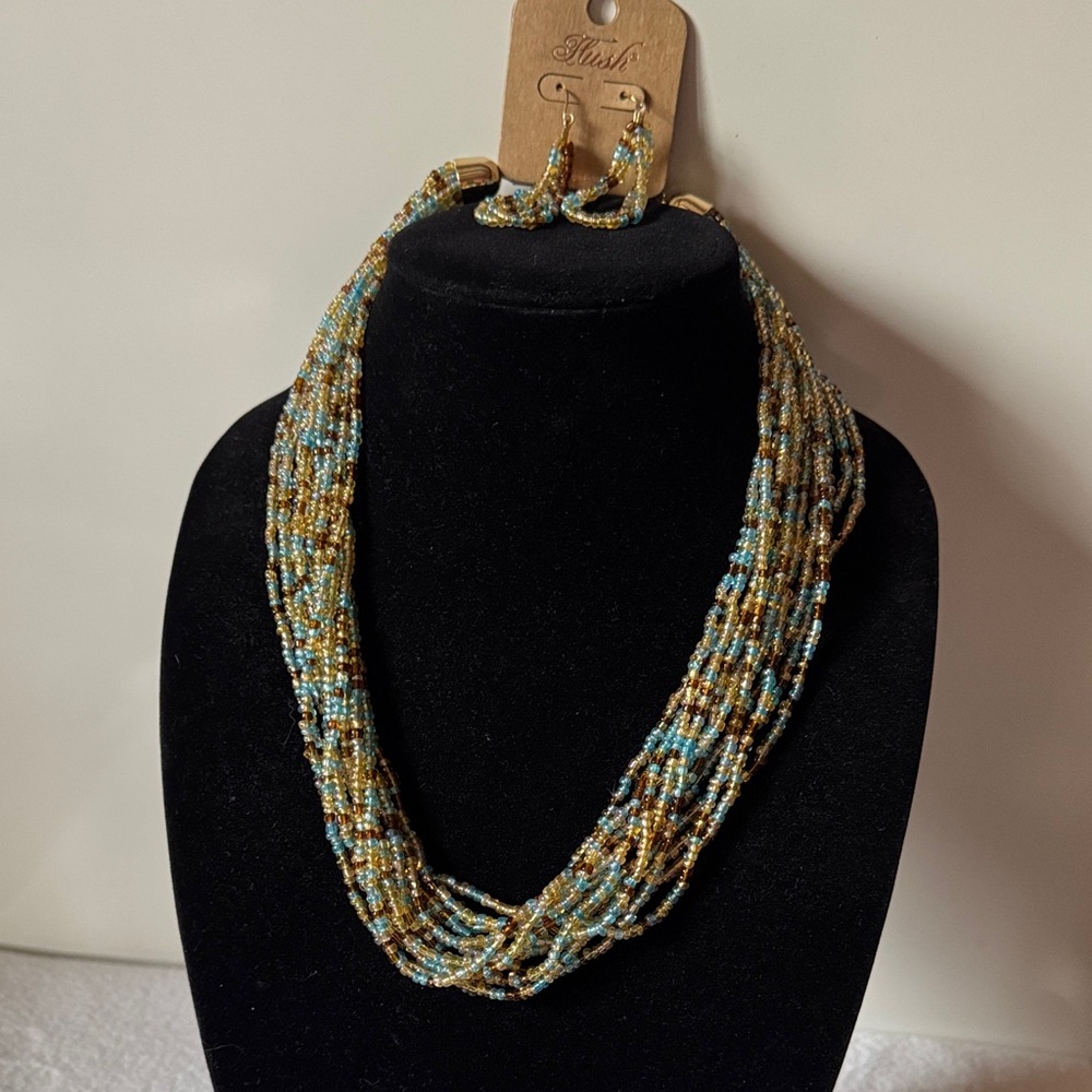 Gorgeous Multi Strand Beaded Adjustable Necklace and Earring Set